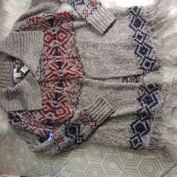 kaisely cardigan knit sweater Aztec pattern on gray wool blend - Picture 2 of 11